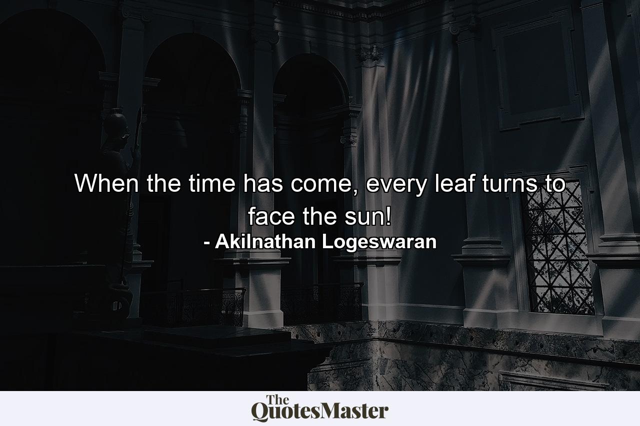 When the time has come, every leaf turns to face the sun! - Quote by Akilnathan Logeswaran