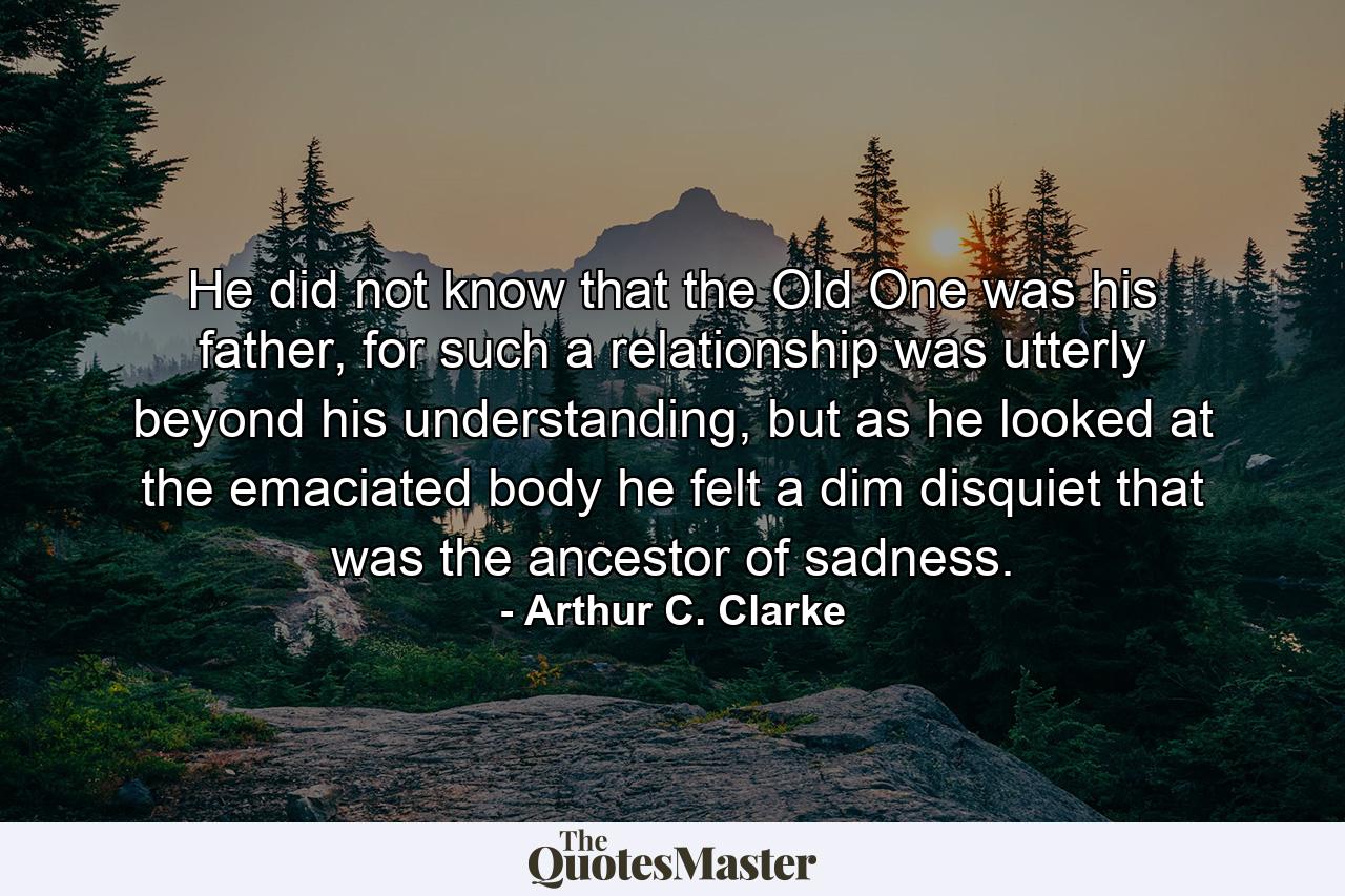 He did not know that the Old One was his father, for such a relationship was utterly beyond his understanding, but as he looked at the emaciated body he felt a dim disquiet that was the ancestor of sadness. - Quote by Arthur C. Clarke