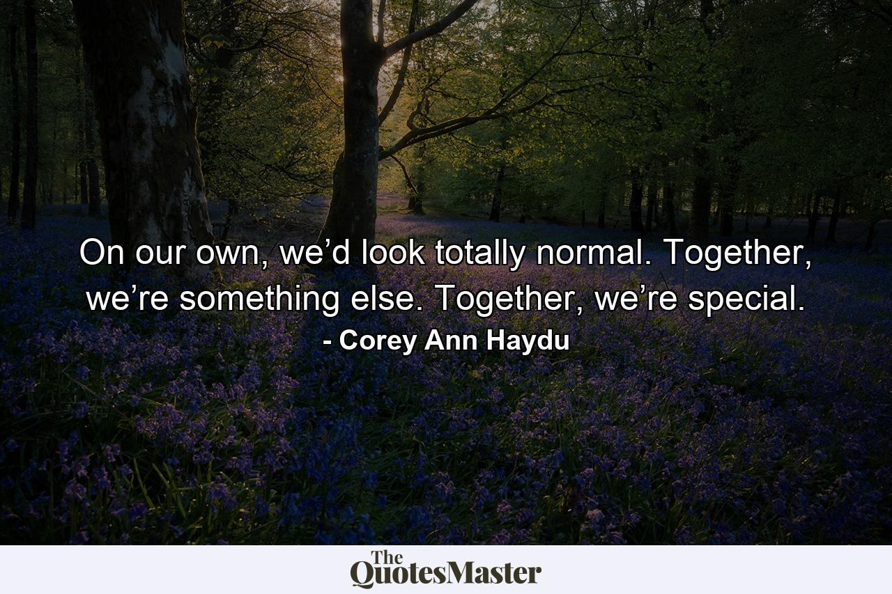 On our own, we’d look totally normal. Together, we’re something else. Together, we’re special. - Quote by Corey Ann Haydu