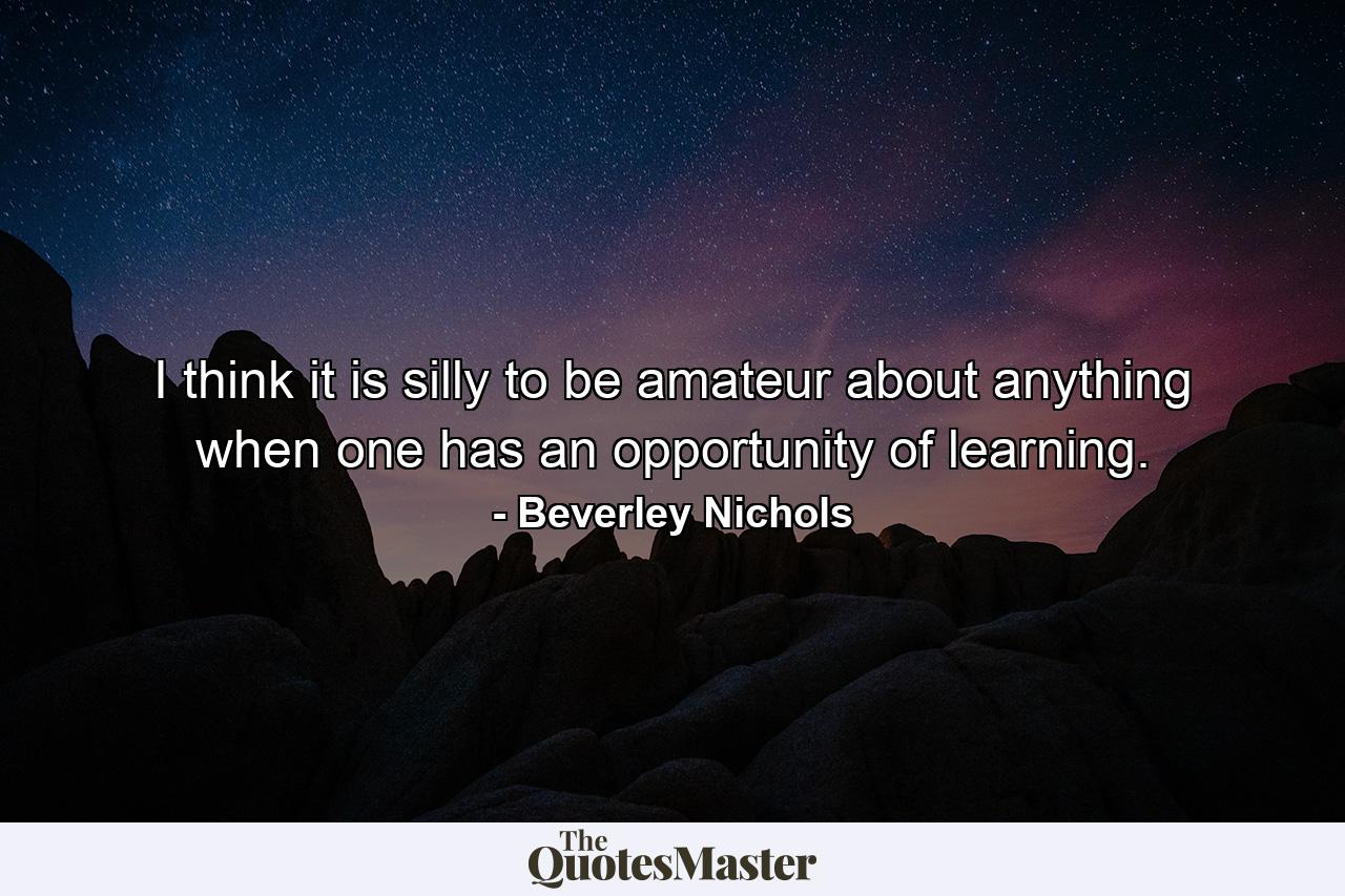 I think it is silly to be amateur about anything when one has an opportunity of learning. - Quote by Beverley Nichols