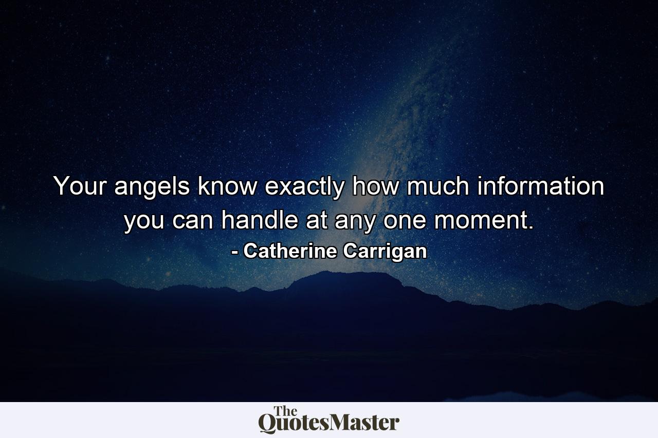 Your angels know exactly how much information you can handle at any one moment. - Quote by Catherine Carrigan