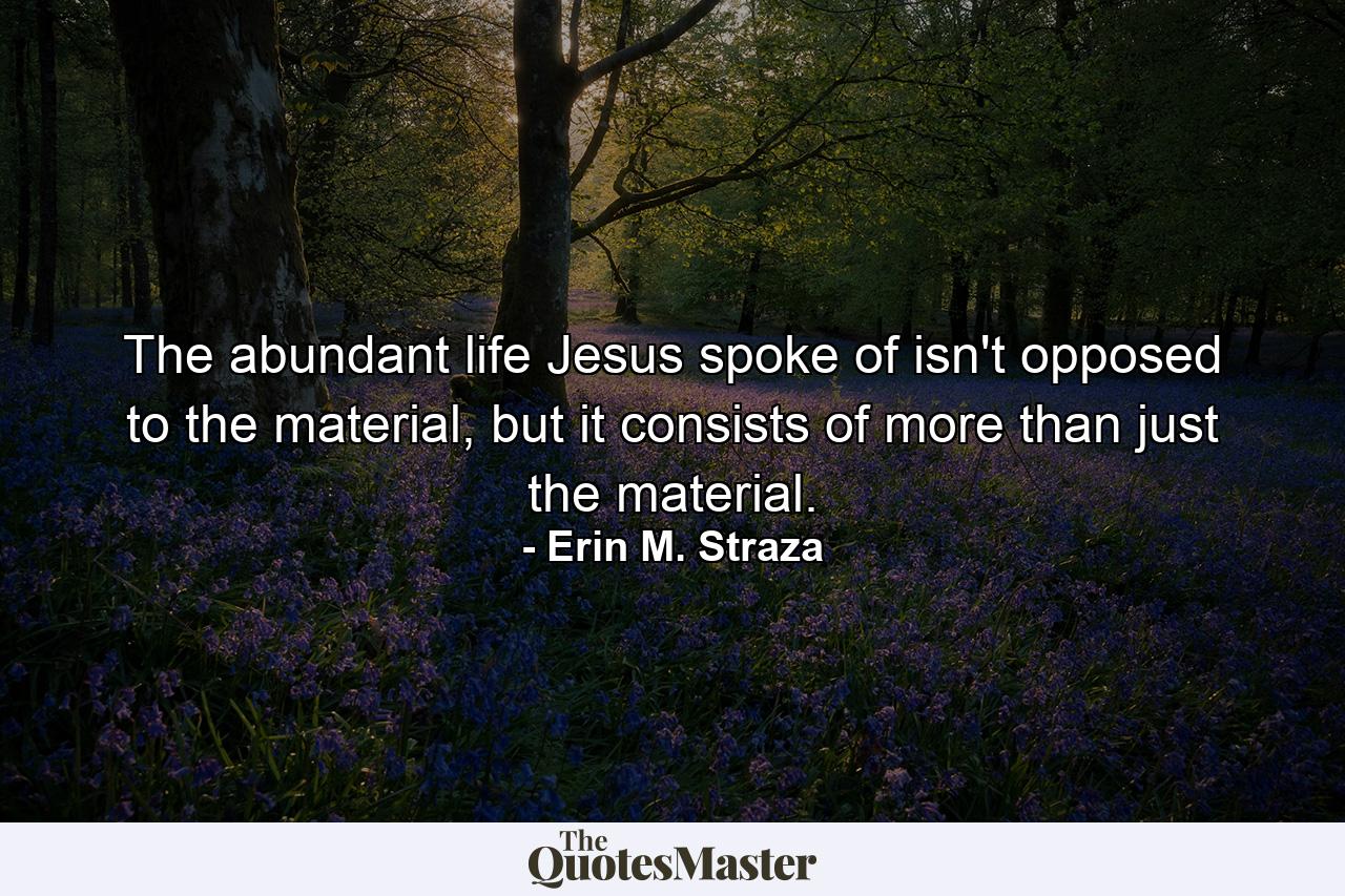 The abundant life Jesus spoke of isn't opposed to the material, but it consists of more than just the material. - Quote by Erin M. Straza