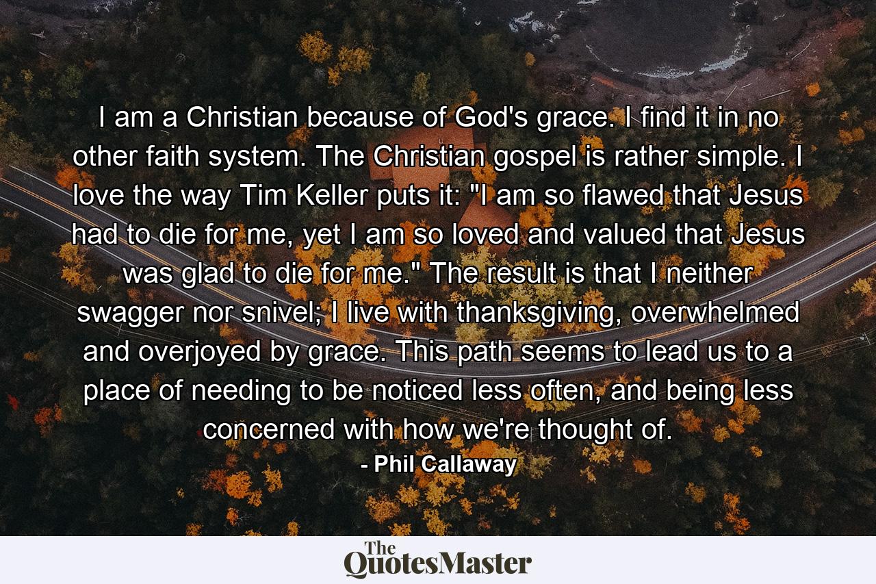 I am a Christian because of God's grace. I find it in no other faith system. The Christian gospel is rather simple. I love the way Tim Keller puts it: 