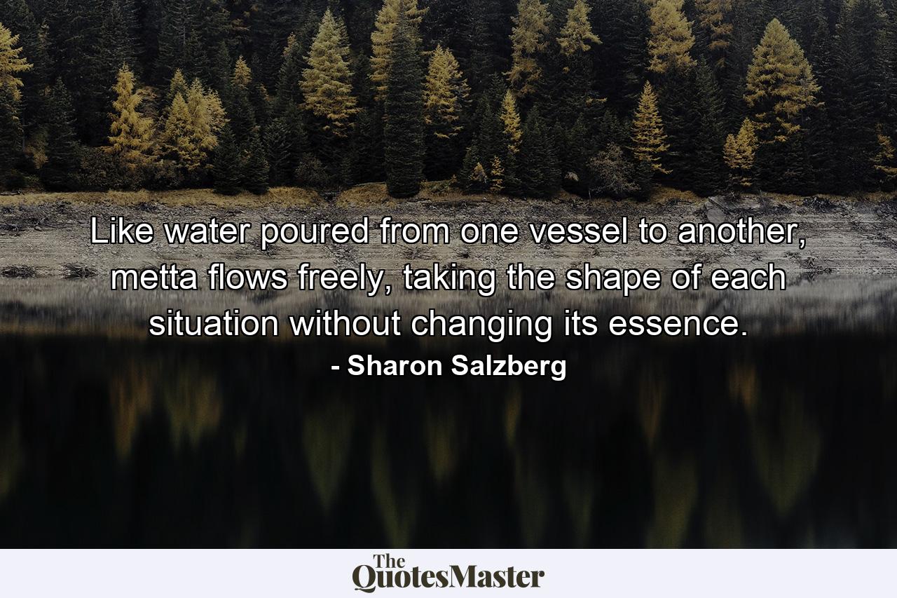 Like water poured from one vessel to another, metta ﬂows freely, taking the shape of each situation without changing its essence. - Quote by Sharon Salzberg