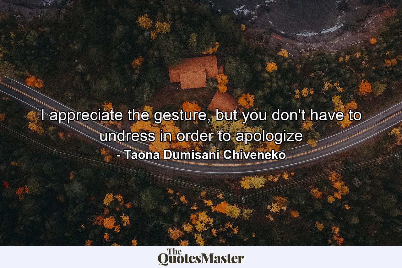 I appreciate the gesture, but you don't have to undress in order to apologize - Quote by Taona Dumisani Chiveneko