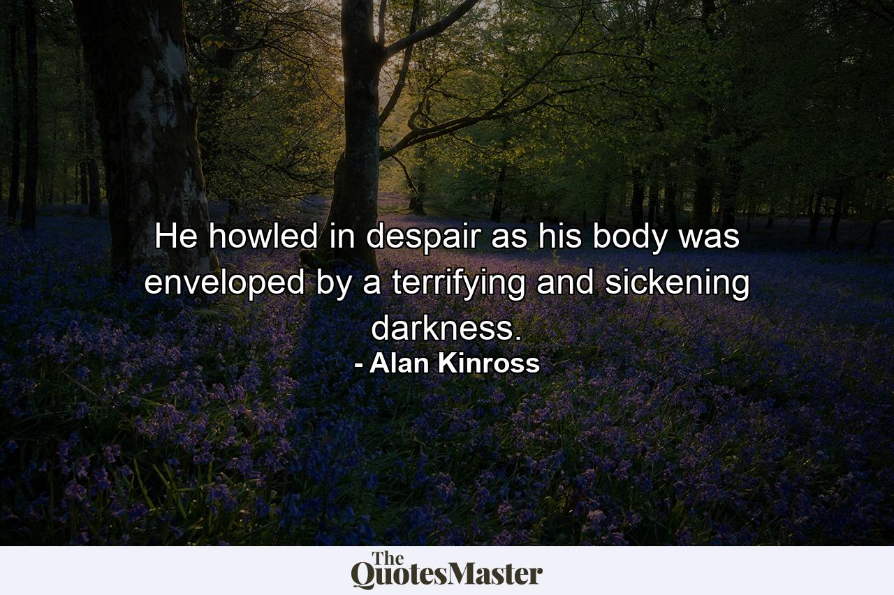 He howled in despair as his body was enveloped by a terrifying and sickening darkness. - Quote by Alan Kinross