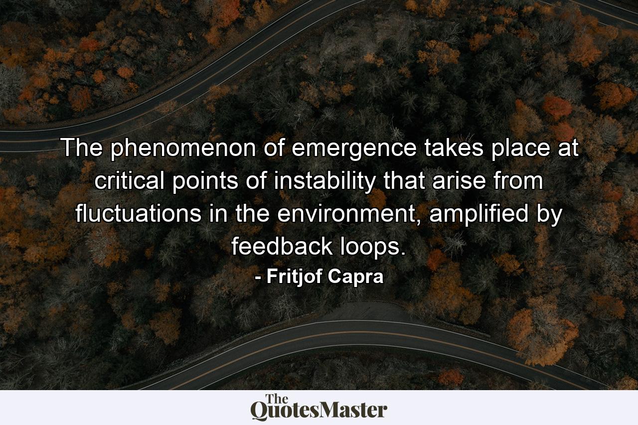 The phenomenon of emergence takes place at critical points of instability that arise from fluctuations in the environment, amplified by feedback loops. - Quote by Fritjof Capra