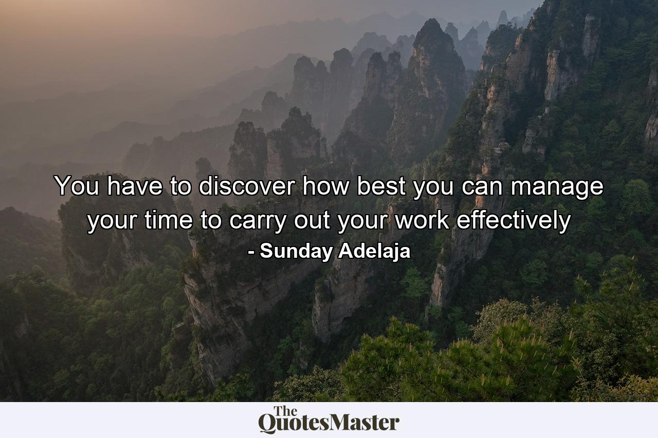 You have to discover how best you can manage your time to carry out your work effectively - Quote by Sunday Adelaja