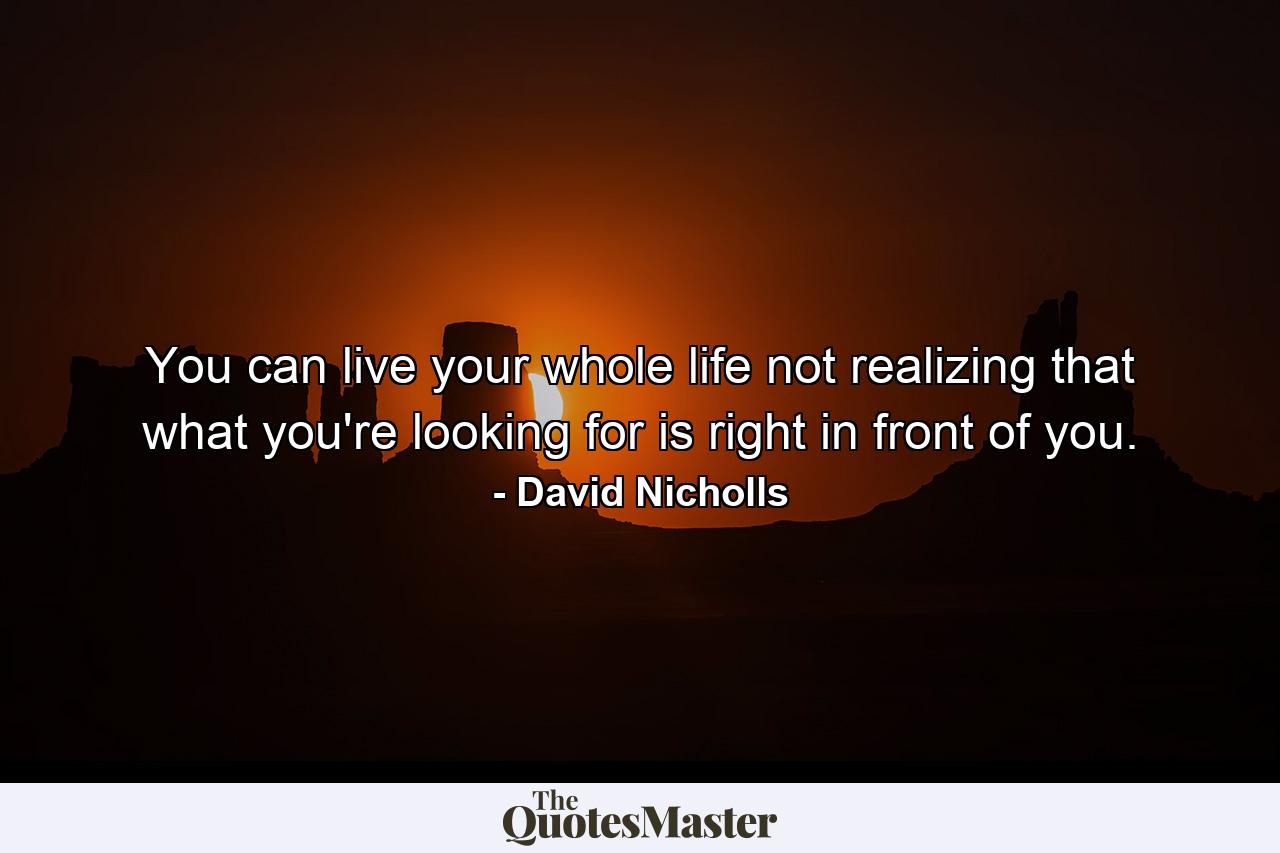 You can live your whole life not realizing that what you're looking for is right in front of you. - Quote by David Nicholls