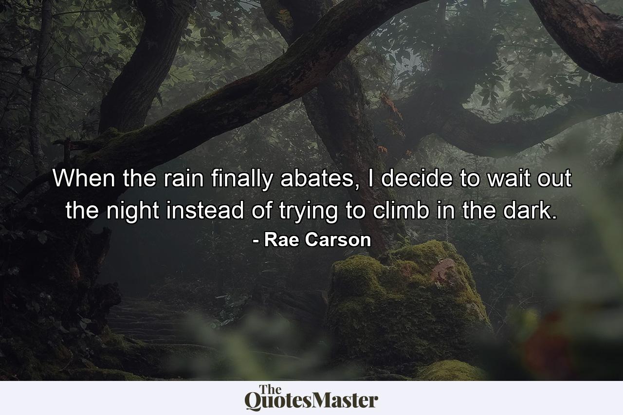 When the rain finally abates, I decide to wait out the night instead of trying to climb in the dark. - Quote by Rae Carson